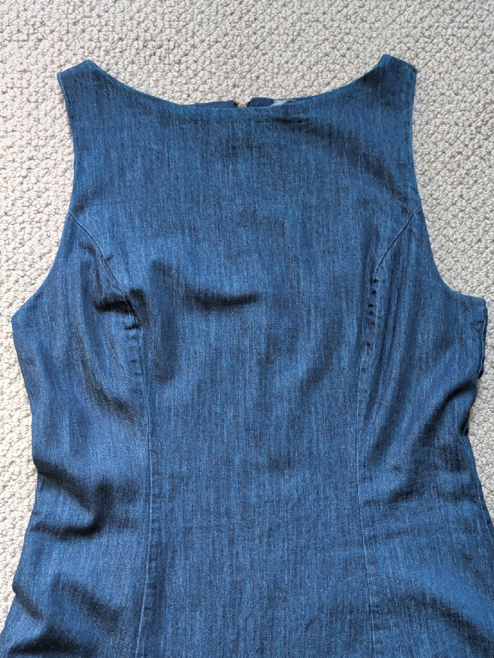 Anthropologie Sleeveless Dark Blue Denim Boat Neck Midi Bubble Dress 12 - Picture 3 of 8